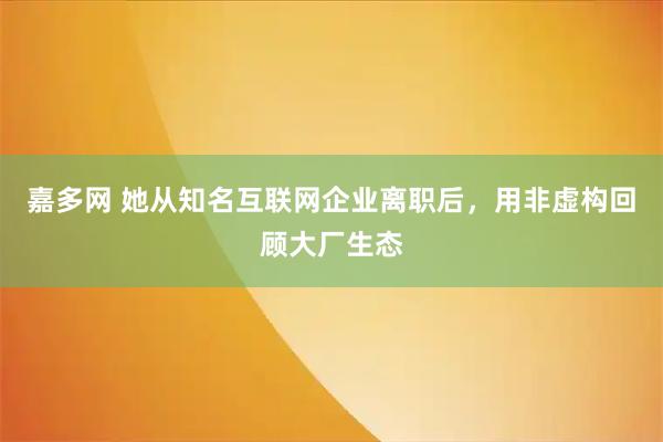 嘉多网 她从知名互联网企业离职后，用非虚构回顾大厂生态